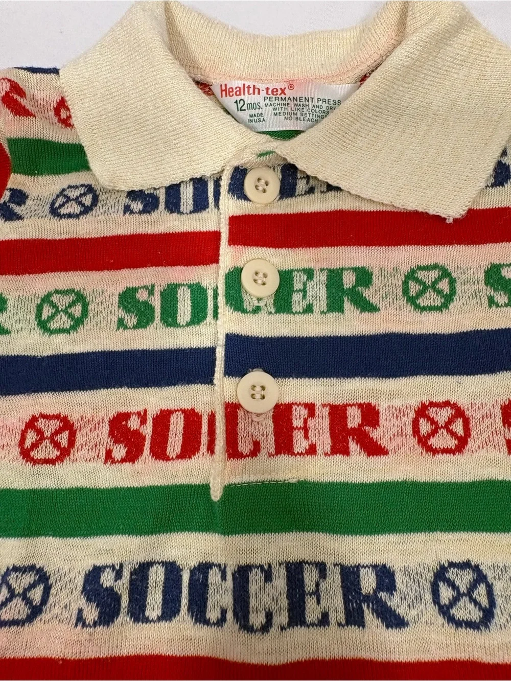 Vintage 1980’s 12 Months Health-Tex Collard Long Sleeve Soccer Shirt